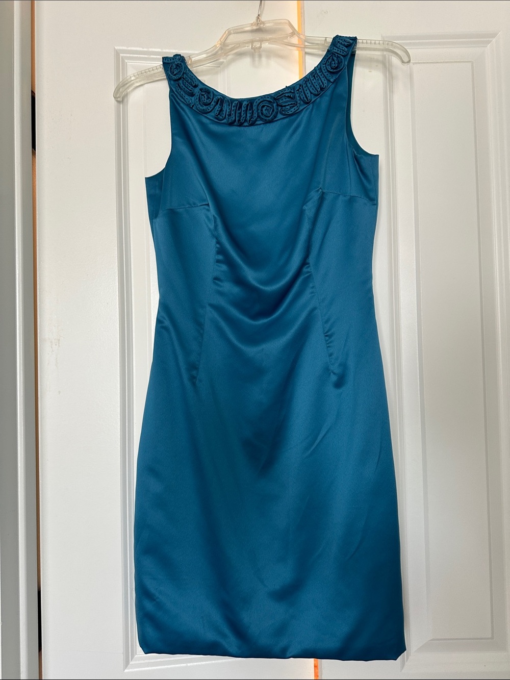 Max & Cleo Teal Sleeveless Sheath Dress with Rosette Trim